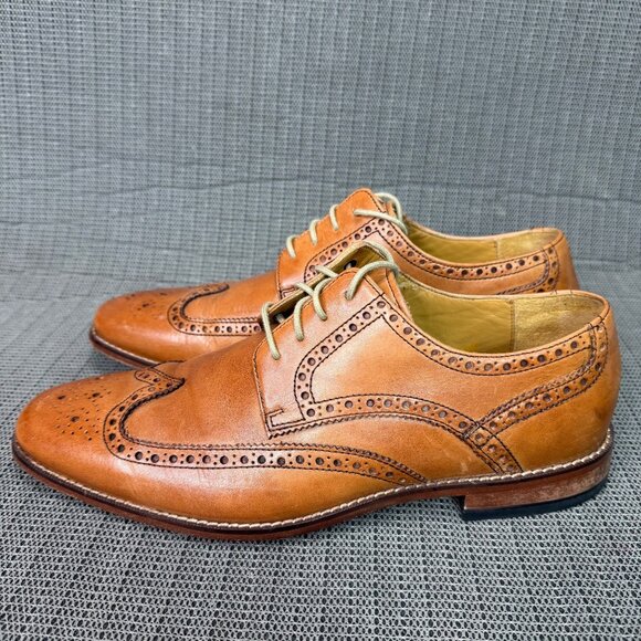 Cole Haan Mens Size 10M Tan Giraldo Wingtip Leather Oxford Shoes Brogue Detail - Picture 4 of 10